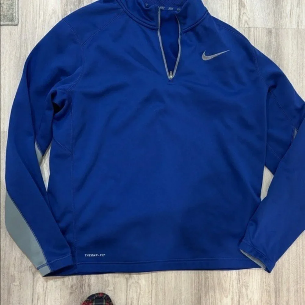 Nike Therma fit  Men's Blue and Gray Performance fleece shirt n1/4 zip up size l